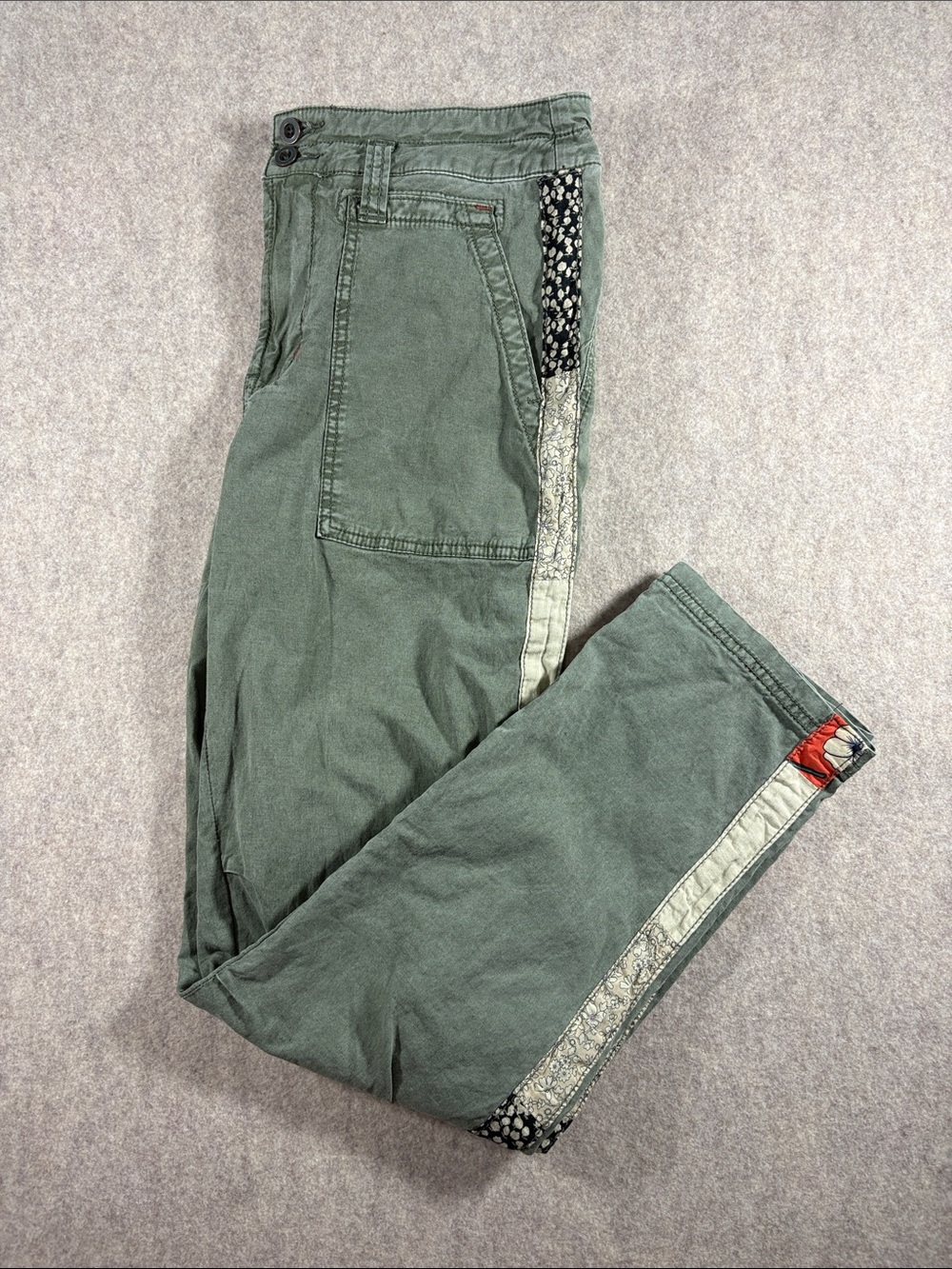 Anthropologie The Wanderer Patchwork Side Stripe Cargo Pants Olive Size 26